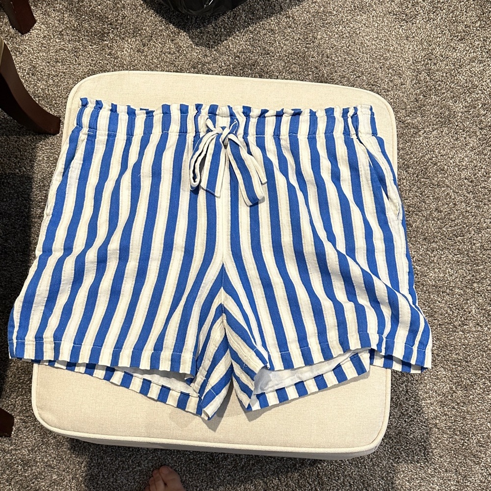 J. Crew Blue and White Striped High Waist Shorts